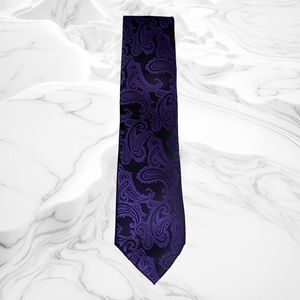 KissTies Men'sTie Purple & Black Paisley Pattern Necktie Hand Made Microfiber